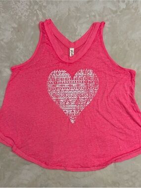 No Boundaries Hot Pink Tank Top with White Aztec Heart size XL stretchy